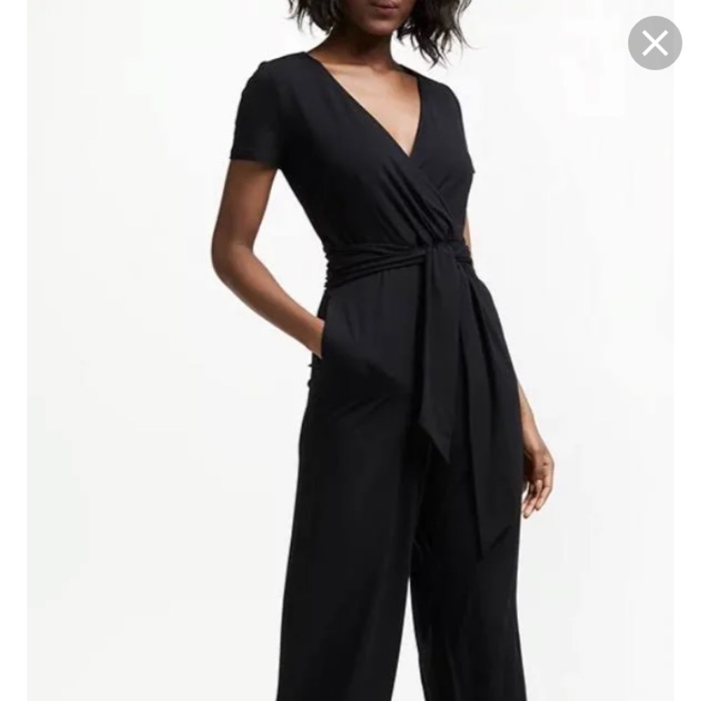 Boden Petite Black Tie Waist Jersey Jumpsuit